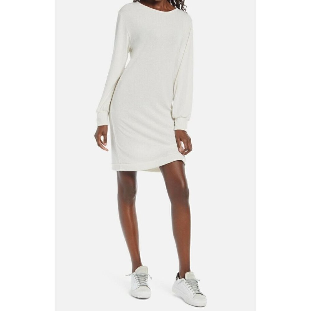 NWT Fraiche By J Long Sleeve Sweater Dress Ivory Size M MSRP $93